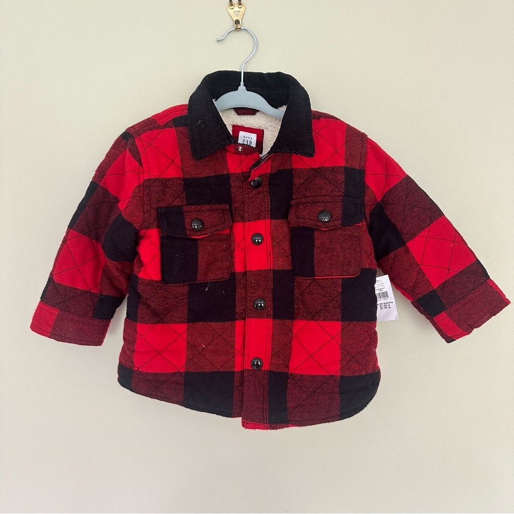 Baby Gap NWT Buffalo Plaid Sherpa Lined Flannel Shacket Jacket 18-24M